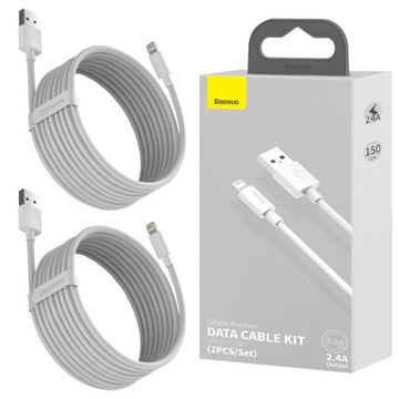 BASEUS MOCNY KABEL USB - LIGHTNING DO IPHONE IPAD PRZEWÓD 2.4A 1.5M 2SZT