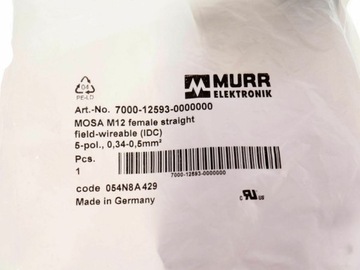 MURR M12 7000-12593-0000000 Вилка M12 5-контактная НОВАЯ