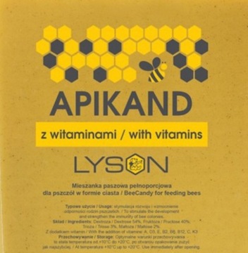 Apikand z WITAMINAMI ciasto 1kg POKARM dla PSZCZÓŁ WITAMINY ciasto APIKAND
