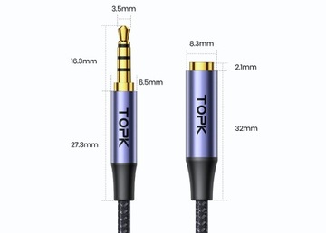 УДЛИНИТЕЛЬ МИНИ-ДЖЕК 3,5 ММ TOPK AUX 4-PIN 1м