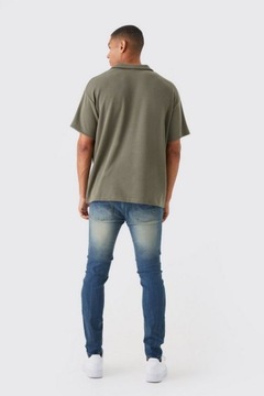 3G6B12 P24 BOOHOOMAN KHAKI DZIANINOWA KOSZULKA POLO OVERSIZE L