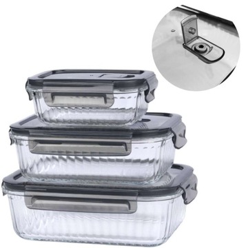 LUNCHBOX POJEMNIK SZKLANY NA ŻYWNOŚĆ ŻAROODPORNE SZCZELNE ZESTAW 3SZT