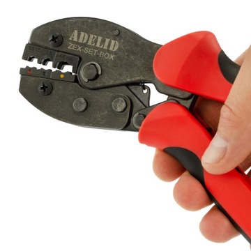 PRASKA Z WYMIENNYMI MATRYCAMI 5 MATRYC ZESTAW ZACISKARKA KONEKTORÓW TULEJEK