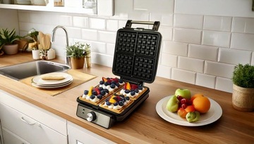 Сильный вафельный железо 4 хрустящие вафли контроль температуры термостат 1500 Вт