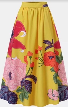 Мексиканская юбка-макси, яркие цветы, большие размеры