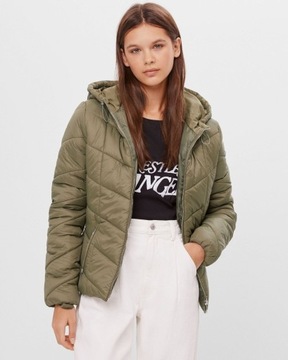 BERSHKA pikowana khaki NOWA kaptur puchowa S/36