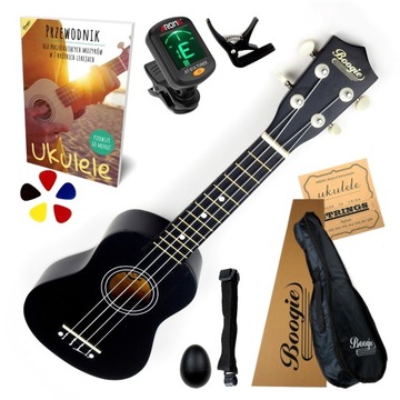 UKULELE SOPRANOWE DREWNIANE ZESTAW - AKCESORIA XXL