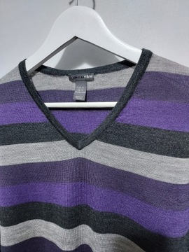 H&M sweter v-neck 100% merynos merino XL wada