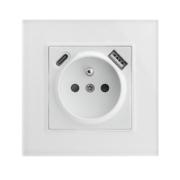 Розетка СТЕКЛЯННАЯ одинарная FI60 CONTACT с PIN-кодом для БЕЛЫХ рамок + USB C