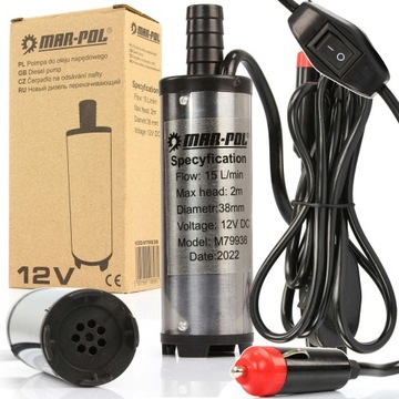 POMPA DO SPUSZCZANIA OLEJU PALIWA WODY 12V 38MM ZAPALNICZKA MOCNA