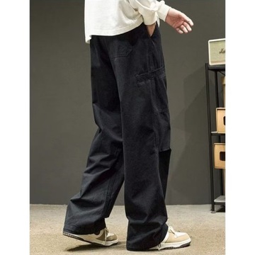 Modne męskie spodnie cargo z prostą nogawką, luźne spodnie z kieszeniami