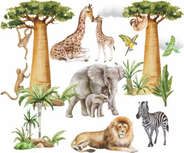NAKLEJKA NA ŚCIANĘ SAFARI ZWIERZĘTA 50x100cm SF4