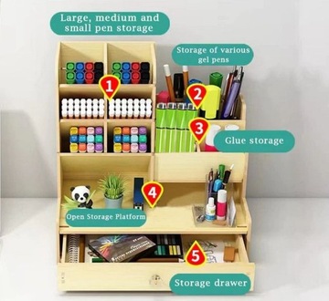 DREWNIANY ORGANIZER na biurko PRZYBORNIK Szufladka Biurkowy