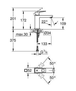 Grohe Eurocube - Летучая мышь. Умывальник