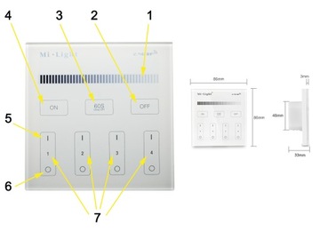МОНО НАСТЕННАЯ ПАНЕЛЬ ЗОНА ДИСТАНЦИОННОГО УПРАВЛЕНИЯ MILIGHT T1