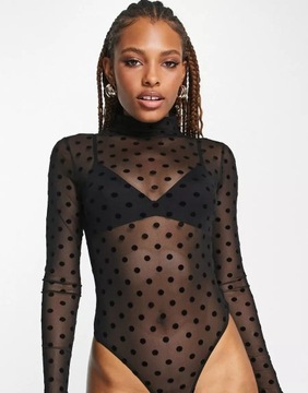 BODY DAMSKIE CZARNE W GROSZKI SIATECZKA 32 VAH