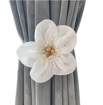 KLAMRA NA MAGNES UPIĘCIE OZDOBA DO FIRAN TASIEMKA DUŻY BIAŁY KWIAT LEN