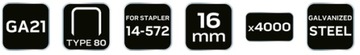 СКОБЫ НЕО оцинкованные для степлера 16мм GA21 Type80 (380) 4000шт 14-615