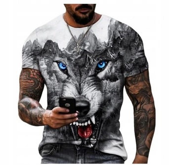 T-SHIRT KOSZULKA MĘSKA 3D KRAJOBRAZ Z WILKIEM