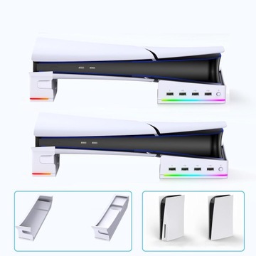 ДОК-СТАНЦИЯ ДЛЯ ЗАРЯДКИ ОХЛАЖДАЮЩАЯ ПОДСТАВКА ДЛЯ PS5 SLIM 4 USB 14 ЭФФЕКТОВ