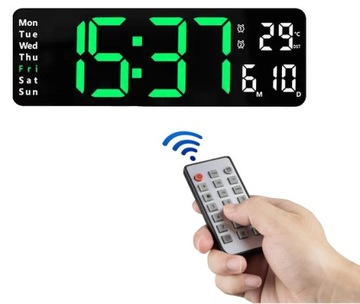 Zegar BUDZIK Ścienny DUŻY LED Temperatura Data Elektroniczny Z Pilotem 4402