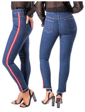 spodnie JEANS DAMSKIE z lampasem POSTRZĘPIONE 44