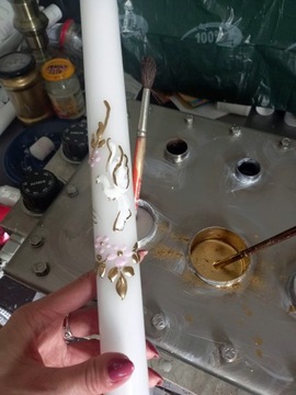 раскрашенная вручную свеча для крещения, имя и дата