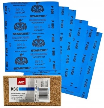 APP Zestaw PAPIER ŚCIERNY WODNY ARKUSZ P800 - P2500 + Klocek