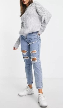 Pull&Bear MOM JEANS rurki BLOG przetarcia DZIURY denim 40 L