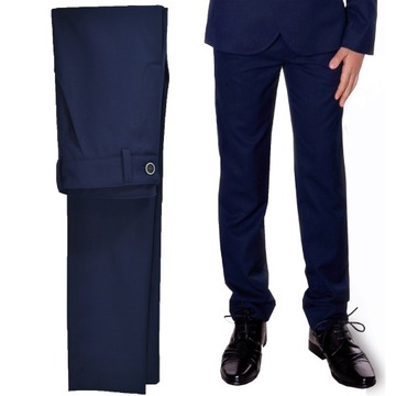 SPODNIE chłopięce WIZYTOWE eleganckie garniturowe granatowe 164 slim