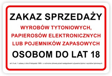 Nalepka informacyjna ZAKAZ sprzedaży PAPIEROSÓW TYTONIOWYCH sanepid 30 cm