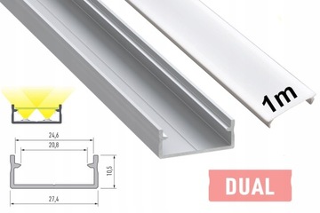PROFIL LED NA 2 TAŚMY LED DUAL SREBRNY 1M + KLOSZ