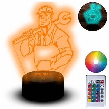 Lampka Led Na Biurko Statuetka 3D Zawód Hydraulik Dla Hydraulika Praca Imię