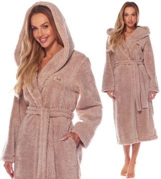 DŁUGI CIEPŁY PUCHOWY DAMSKI SZLAFROK PODOMKA S