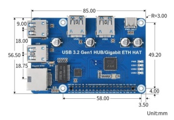 Модуль расширения HUB 3xUSB 3.2 Gen1 1xETH Gigabit