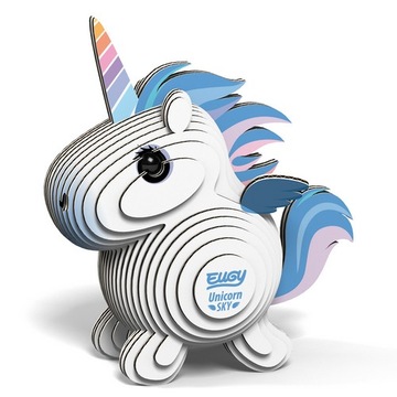 Puzzle 3D Układanka Jednorożec Błękitny - Eko zestaw kreatywny 6 lat+, Eugy