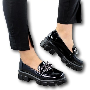 ЧЕРНЫЕ ОКРАШЕННЫЕ МОКАСИНЫ, ТОЛСТАЯ ПОДОШВА, ЦЕПИ