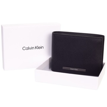 CALVIN KLEIN BEZPIECZNY PORTFEL MĘSKI MODERN BAR TRIFOLD 10CC W/COIN CZARNY