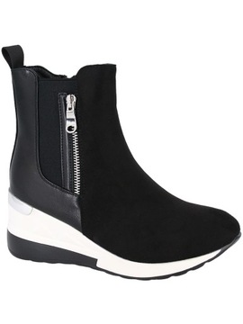 BOTKI NA KOTURNIE SNEAKERSY Z ZAMKIEM CZARNE BUTY SPORTOWE WYGODNE 40