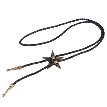 Męski krawat Bolo Western Cowboy Bolo Tie ze stopu PU Skórzany krawat Antyczny mosiądz