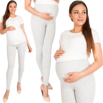 LEGGINSY CIĄŻOWE Z PANELEM DŁUGIE LEGINSY BEZSZWOWE KRYJĄCE SZARE XXL