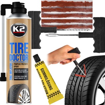 K2 TIRE DOCTOR 500ML СПИРАЛЬНЫЙ ГЕРМЕТИК + КОМПЛЕКТ ДЛЯ РЕМОНТА ШИН КОЛЕСА