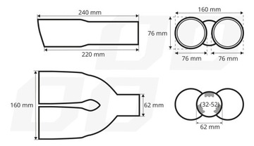 СПОРТИВНЫЙ ДИФФУЗОР НАСАДКИ ВЫХЛОПА 2x76 мм ДВОЙНОЙ