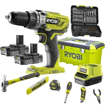 RYOBI ДРЕЛЬ/ОТВЕРТКА 2x2Ah + КОРОБКА + СВЕРЛА