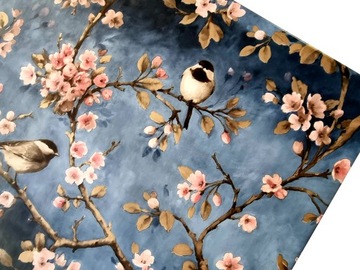 СИНЯЯ КЛЕЕНКА СКАТЕРТЬ ПО МЕТРАМ, ПТИЦЫ, ПТИЦЫ