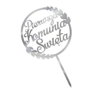 Ozdoba tortu topper toper złoty komunia- srebrny TKS-17