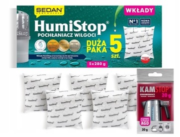 5x HUMISTOP wkłady do POCHŁANIACZA WILGOCI + ODKAMIENIACZ 20g GRATIS!