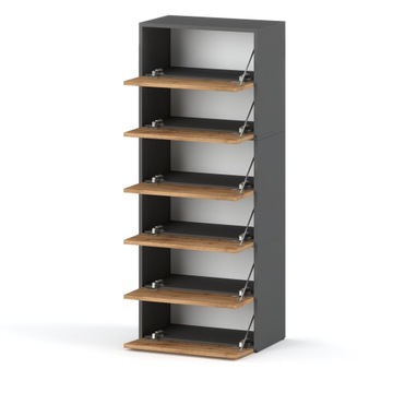 УЗКИЙ ВЫСОКИЙ МОДУЛЬНЫЙ ШКАФ ДЛЯ ОБУВИ СЕРЫЙ ДУБ WOTAN | ХАЛЛИ МЕБЕЛЬ