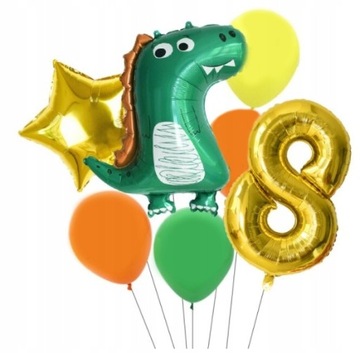 Zestaw balonów ósme urodziny 8 dinozaur dino hel