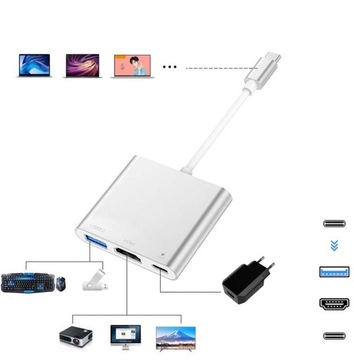 Адаптер TYPE C концентратор 3 в 1 USB-C HDMI 4K